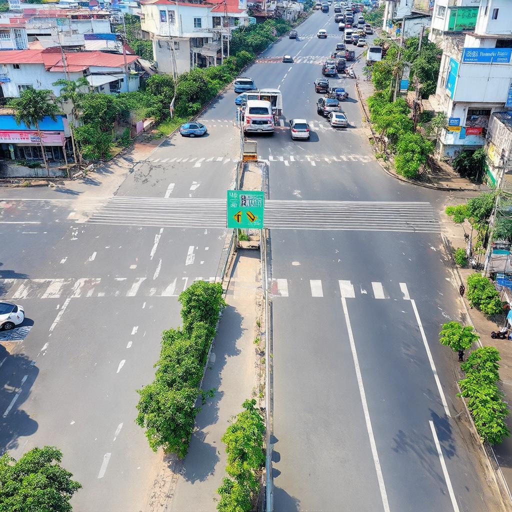 Toàn cảnh Ngã ba Cây Lơn 4 đường Trần Hưng Đạo Dĩ An Bình Dương từ trên cao